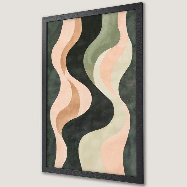 Framed Poster featuring abstract wavy shapes in a minimalist style with a soft, earthy color palette. Perfect wall art for any space.