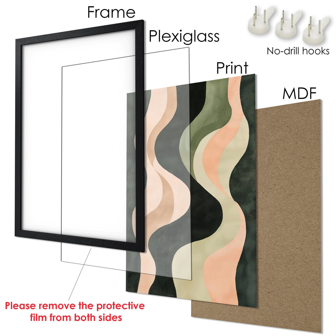 Framed Poster with abstract art in neutral tones. Modern wall decor with a stylish color palette. Easy to hang.