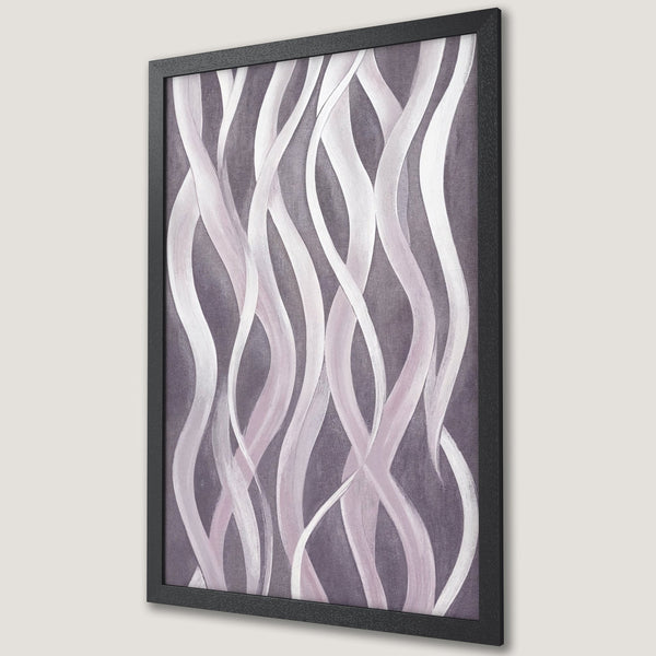 Framed Poster with abstract flowing lines in purple and white. Modern art print for your home decor.