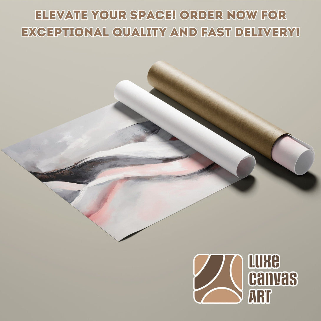 Abstract landscape art Poster Roll with gray, pink, and brown tones. Elevate your space with fast delivery!