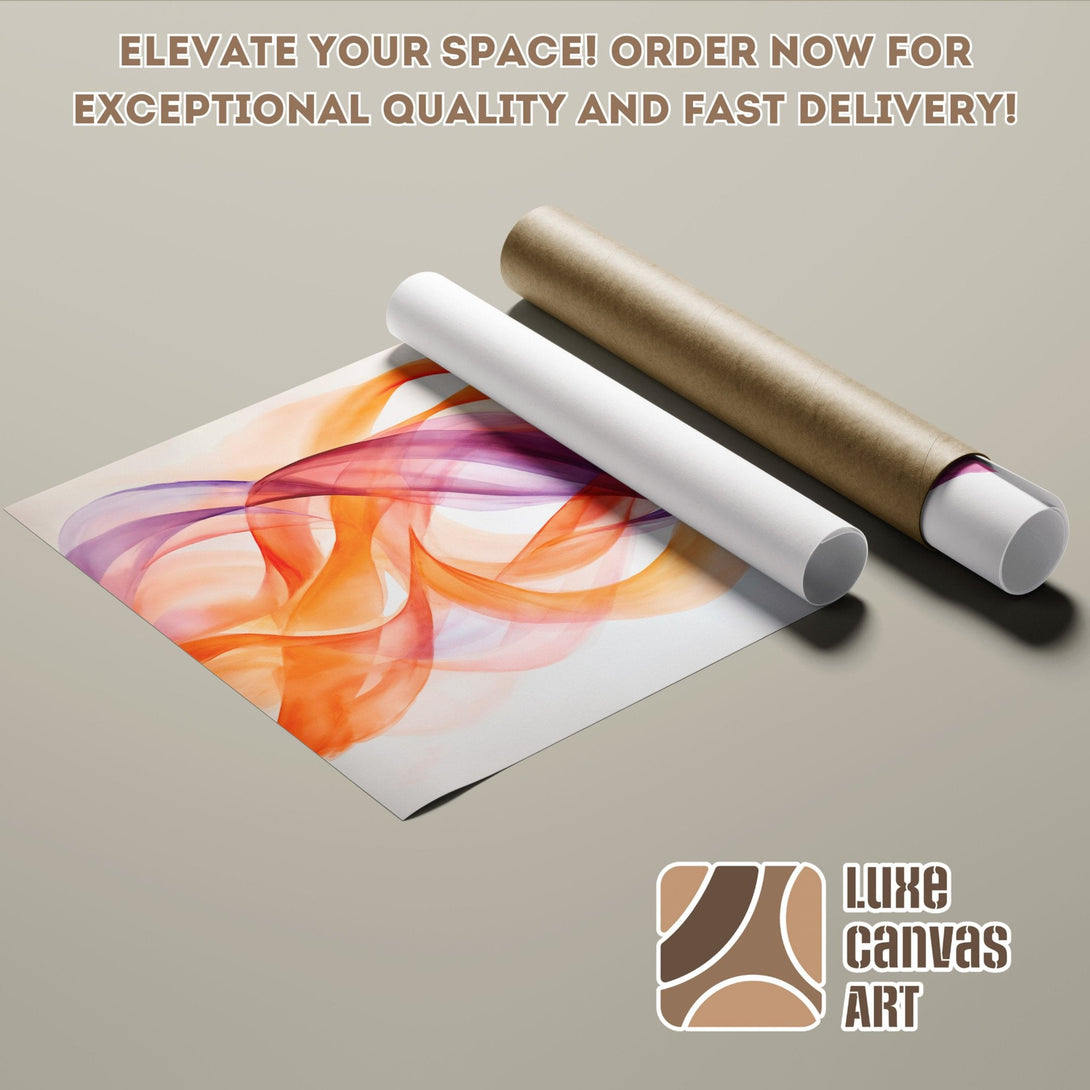 Abstract art Poster Roll in orange and purple hues. Elevate your space with Luxe Canvas Art!