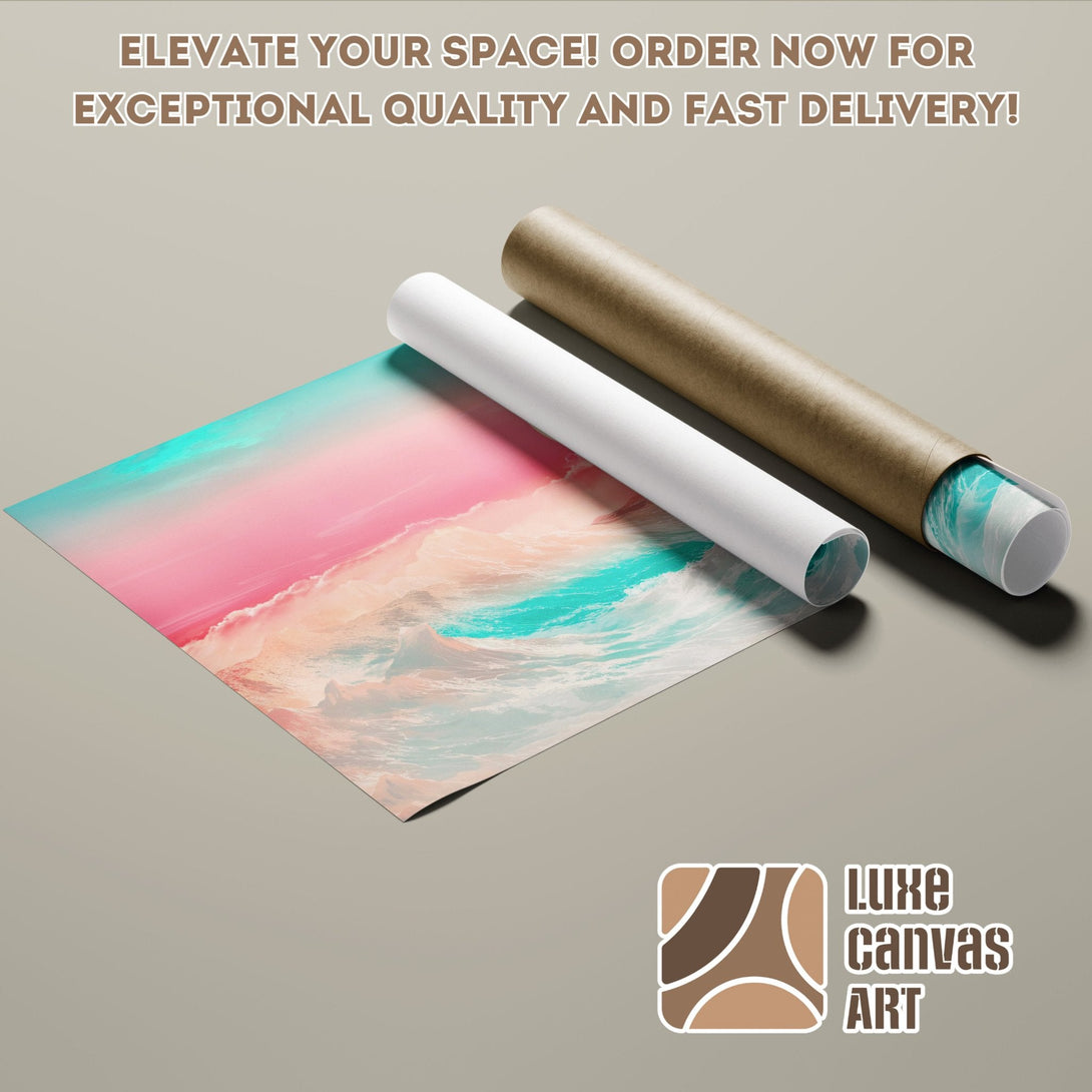 Abstract ocean Poster Roll in pastel pink and teal, ready to elevate your space.