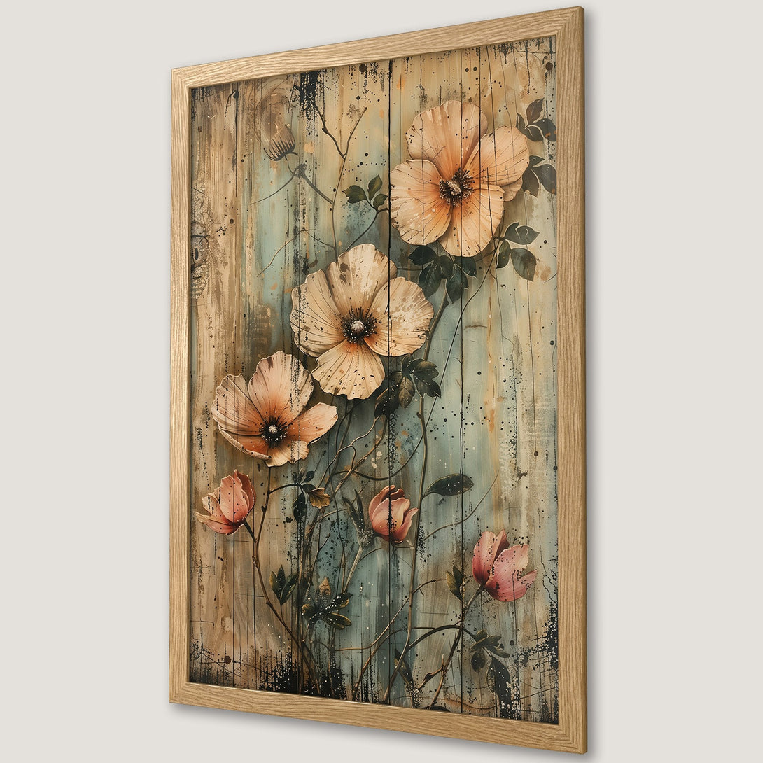 Framed Poster featuring floral art in a rustic style with a warm, earthy color palette. Perfect wall decor!