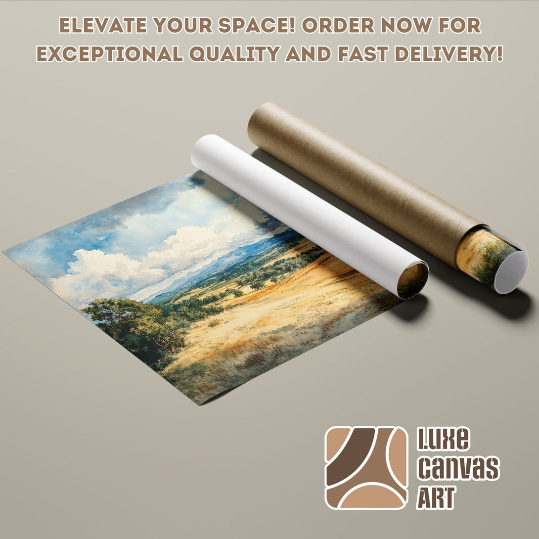 Landscape Poster Roll with vibrant colors & watercolor style. Elevate your space with this stunning art!