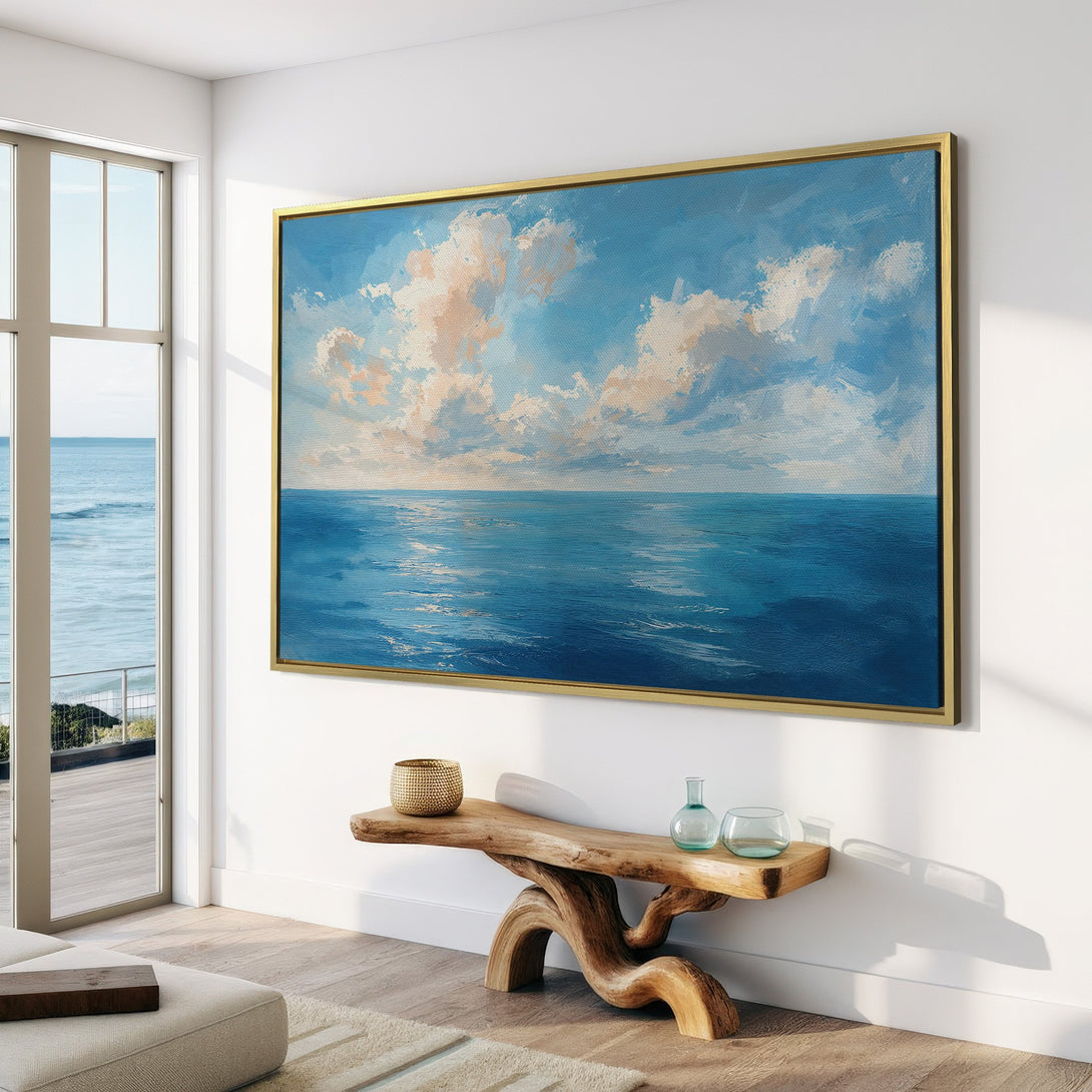 Canvas Print of ocean scene in a coastal style, featuring blue and white hues, perfect for adding a serene touch to any space.