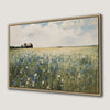 Peaceful Wildflower Field with Rustic Cabin Canvas Print