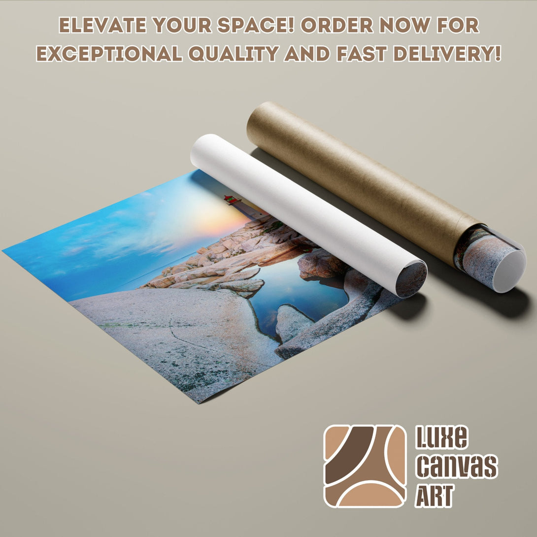 Poster Roll featuring a coastal landscape with blue and earth tone colors. Elevate your space!