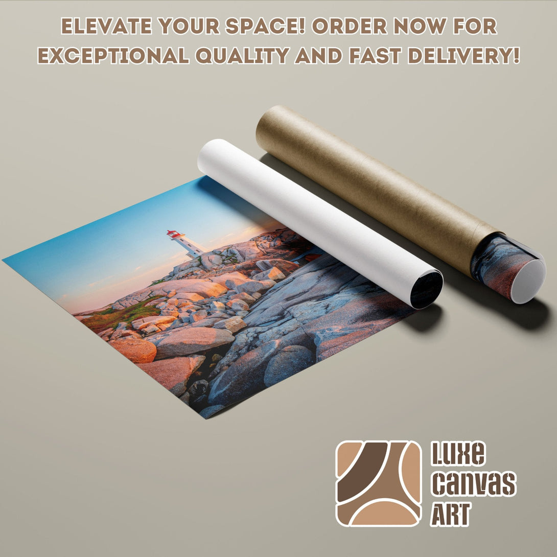 Lighthouse Poster Roll, Coastal Art Print, Blue, Orange & Gray Color Palette, Landscape Decor.