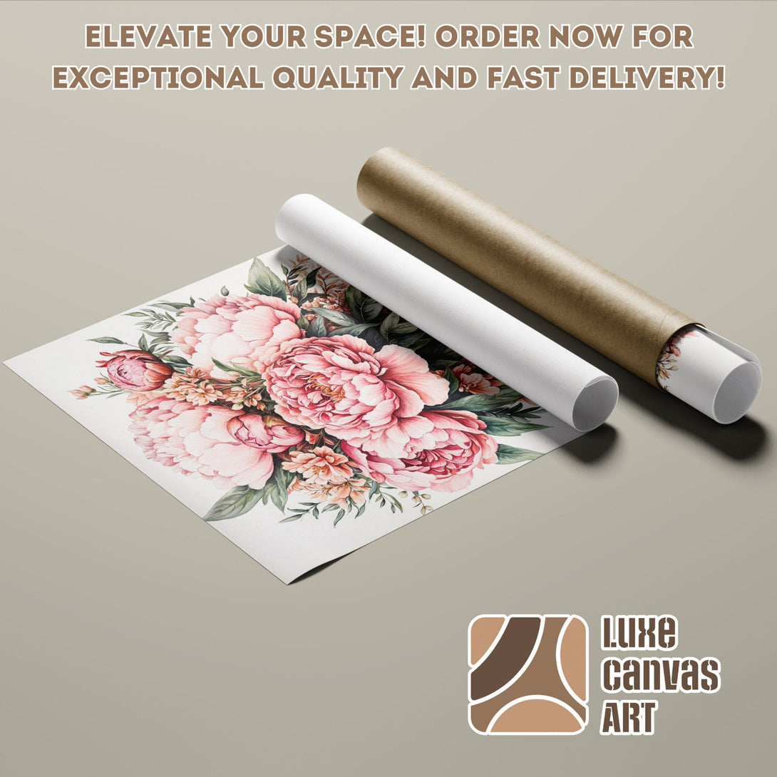 Poster Roll featuring a watercolor floral design in pink and green hues. Elevate your space with this stunning art!