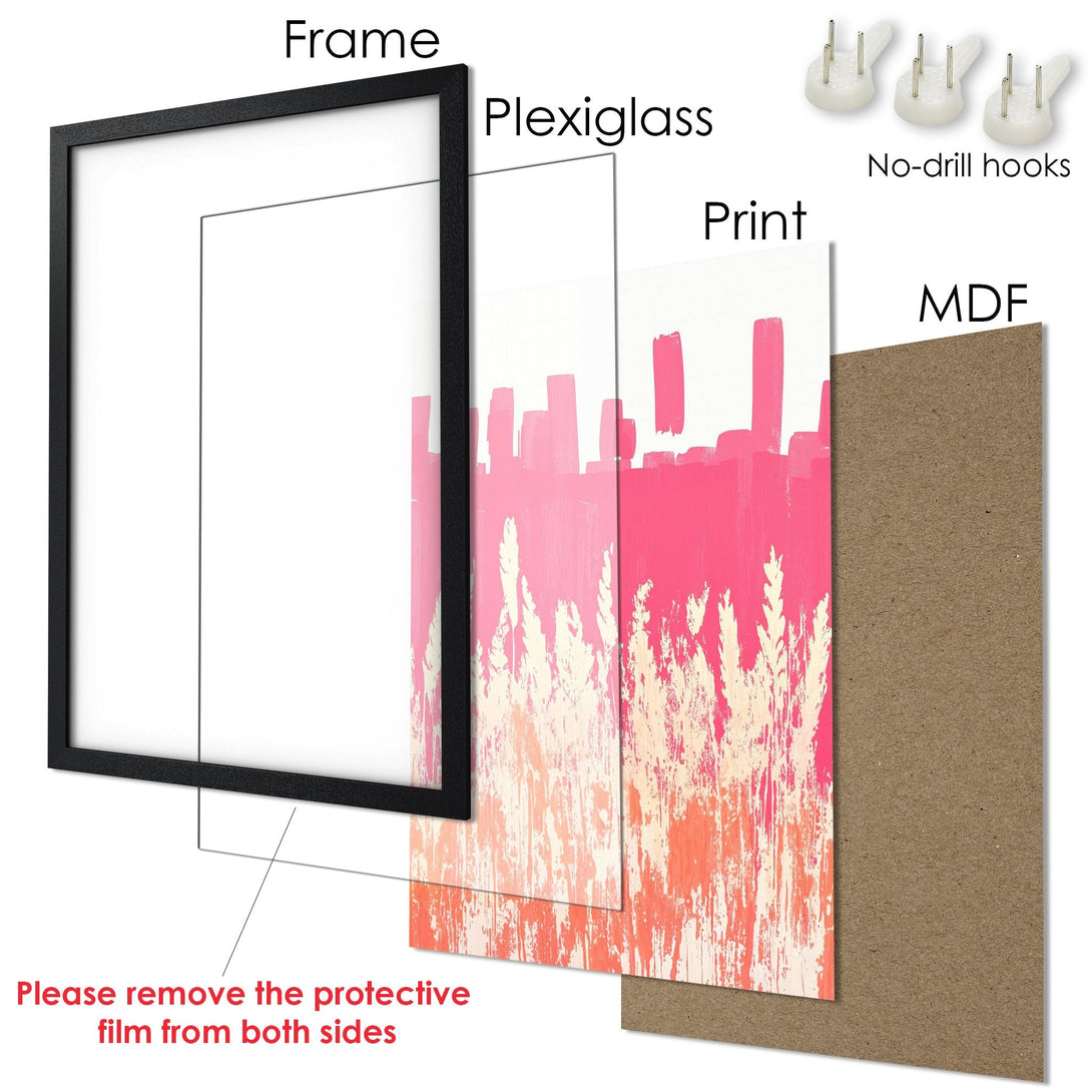 Framed Poster with abstract art in pink and peach tones. Modern wall decor for any room.