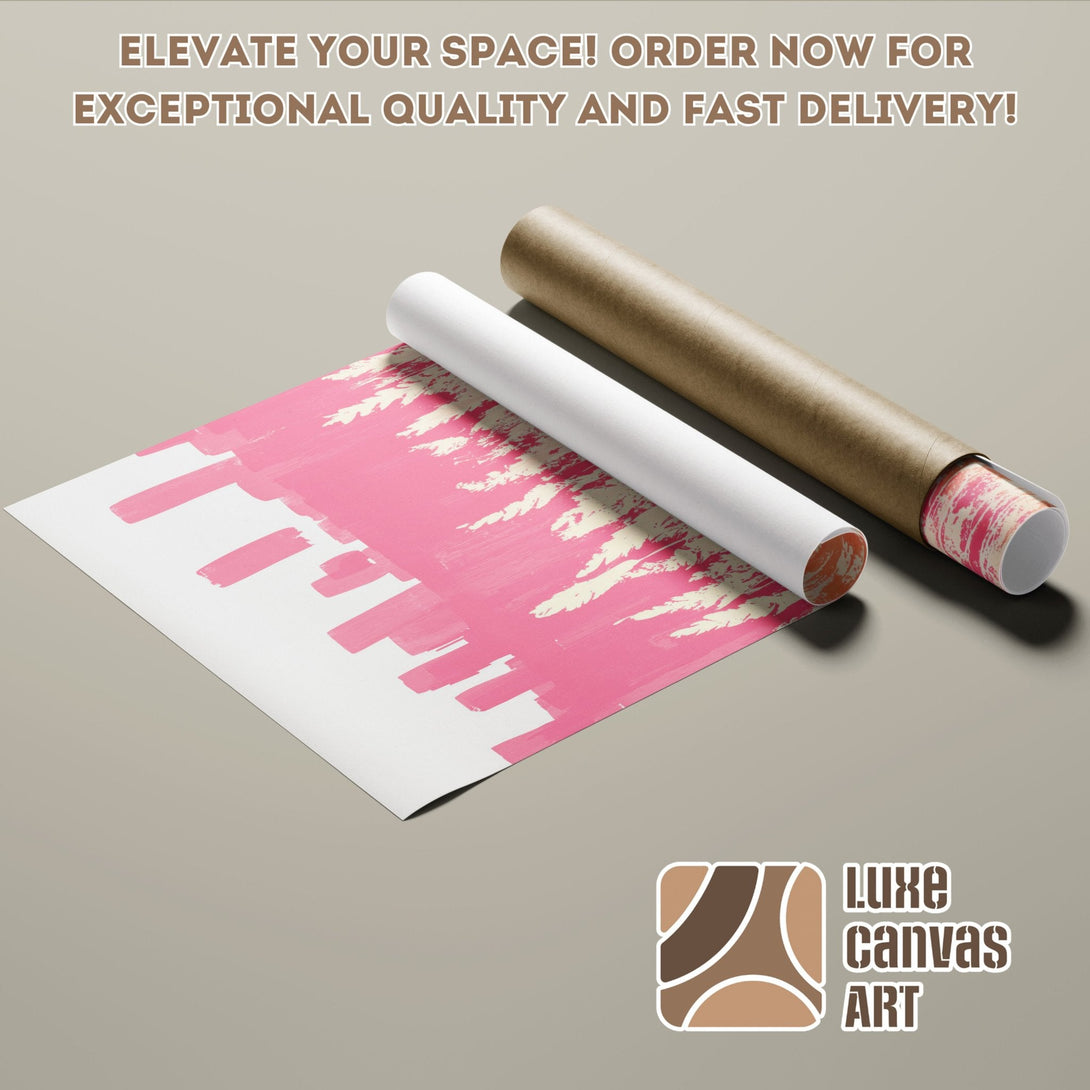 Abstract art poster roll with pink and cream brushstrokes. Modern decor. Fast shipping!