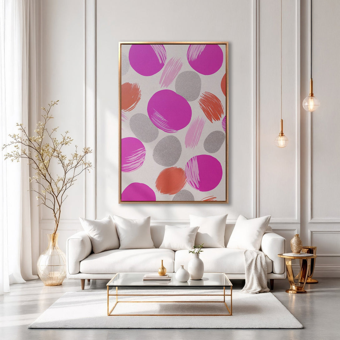 Framed Wall Art featuring abstract brushstroke design in pink, orange, and gray. Modern art for your home decor.