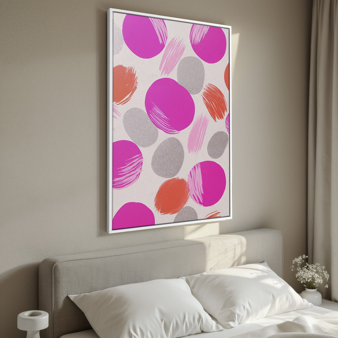Framed Wall Art featuring abstract brushstroke design in pink, orange, and gray. Modern art canvas print perfect for bedroom decor.
