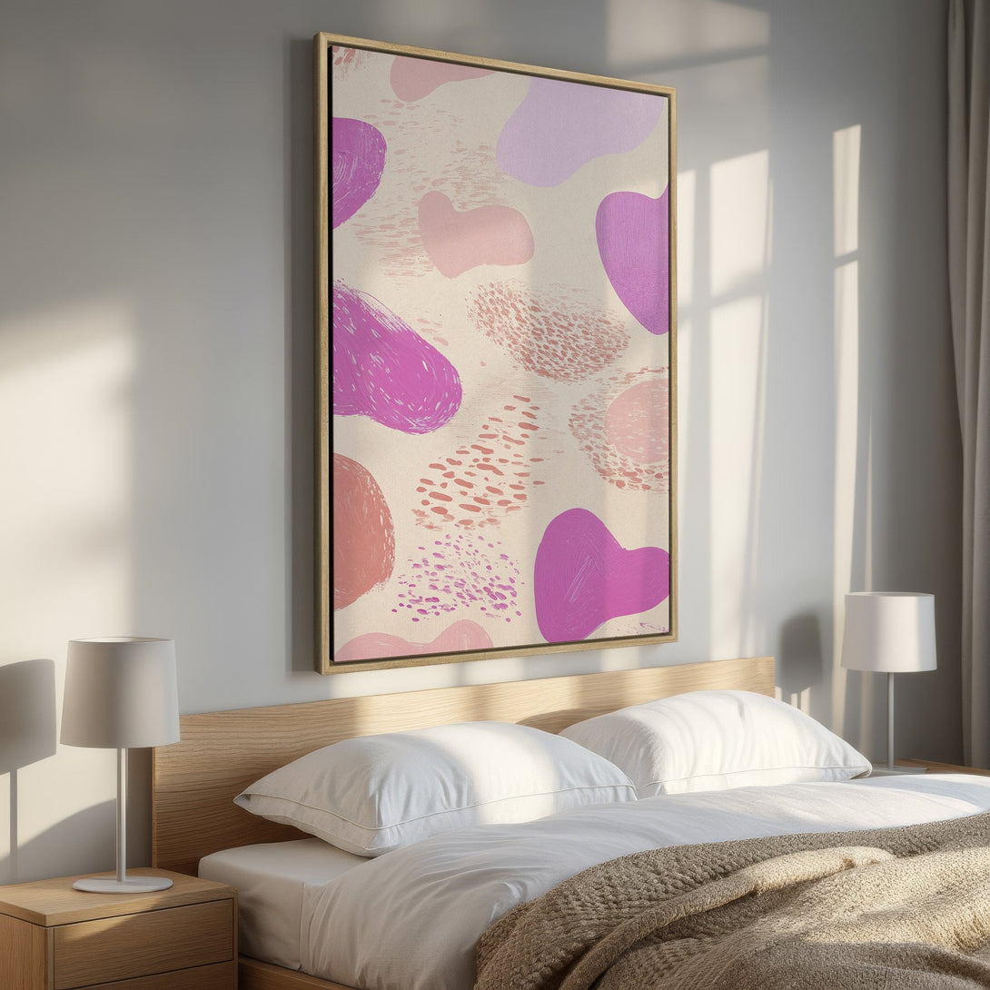 Abstract Canvas Print with a blush and purple color palette, perfect for bedroom decor. Modern art style for a stylish home.