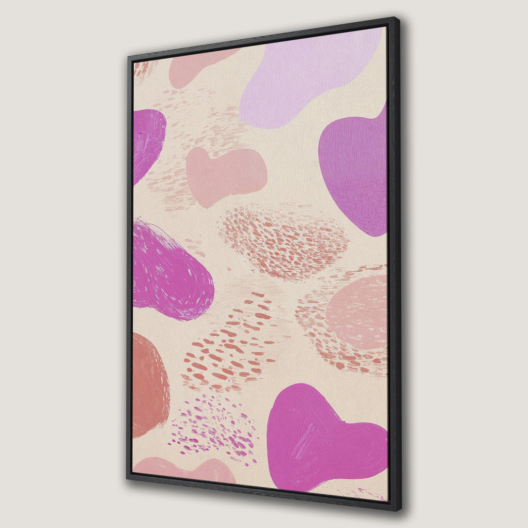 Framed Wall Art featuring an abstract design in a modern style. Soft pinks, purples, and beige create a calming, stylish canvas print.