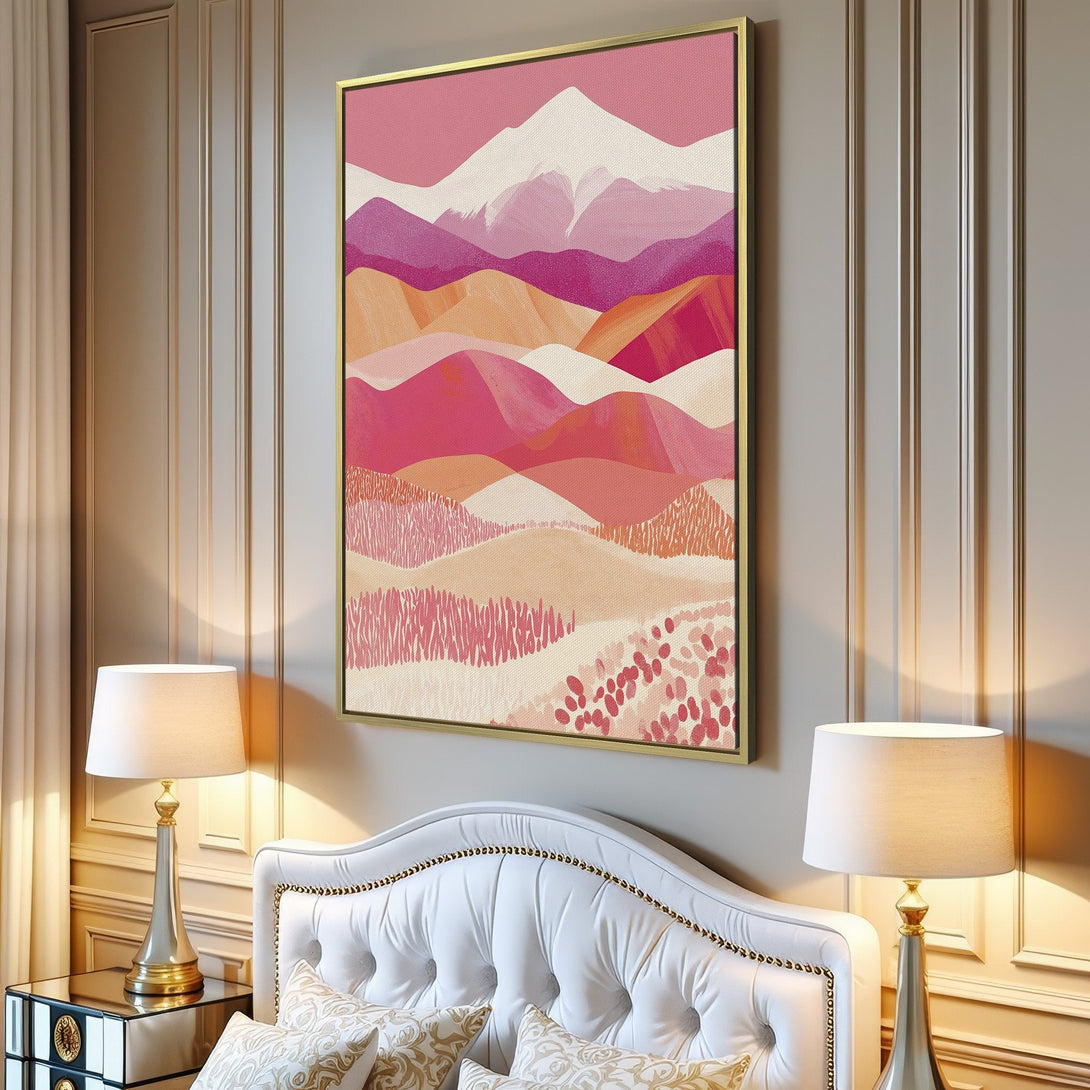 Canvas Print of abstract landscape art in warm pink and peach tones. Modern wall decor for a stylish interior.