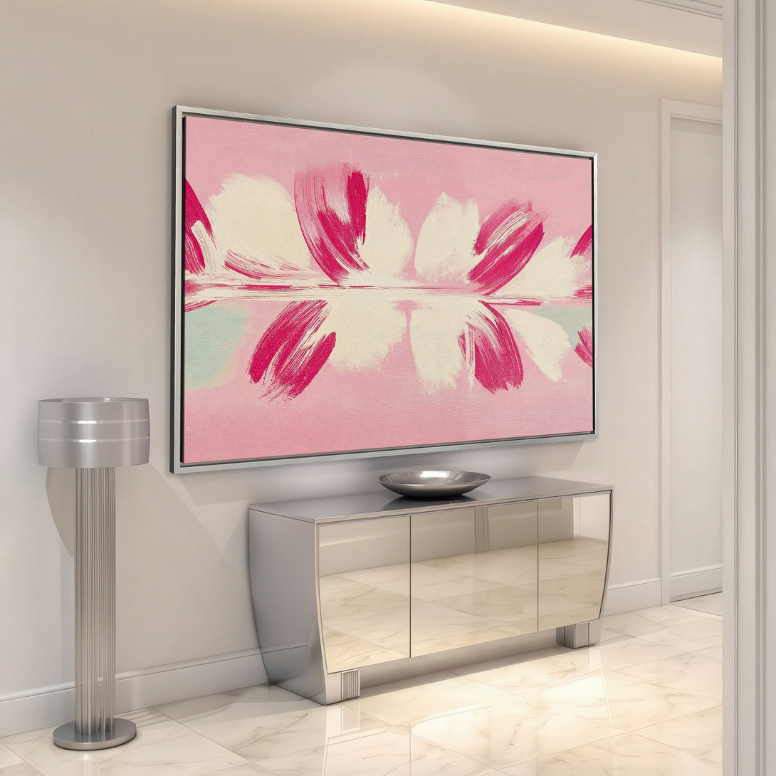 Framed Wall Art: Abstract floral Canvas Print in pink and cream hues. Modern art for your home decor. Elevate your space with stylish wall art.