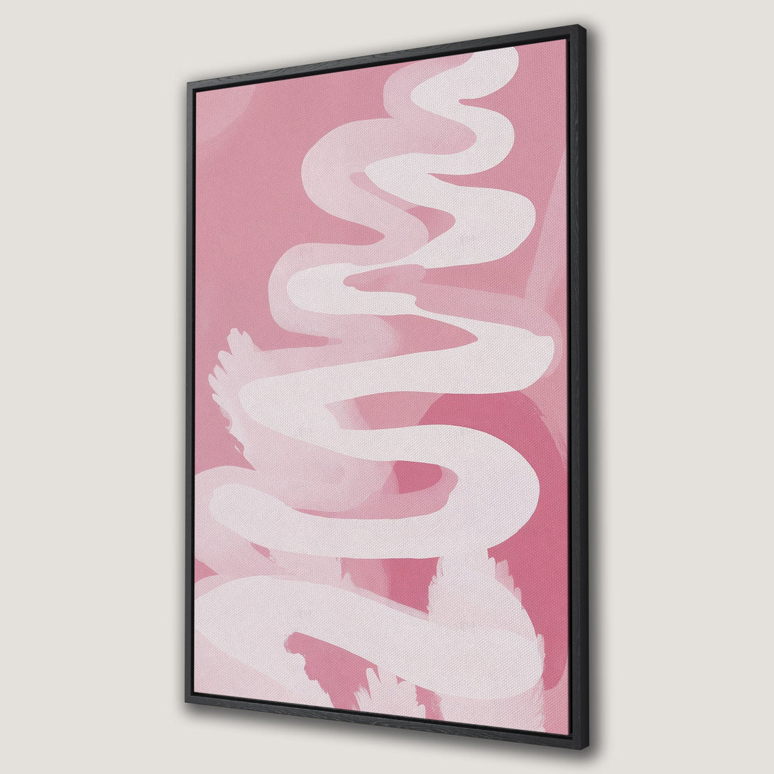 Framed Wall Art featuring abstract pink and white brushstrokes. Modern canvas print perfect for adding a pop of color and style to any space.