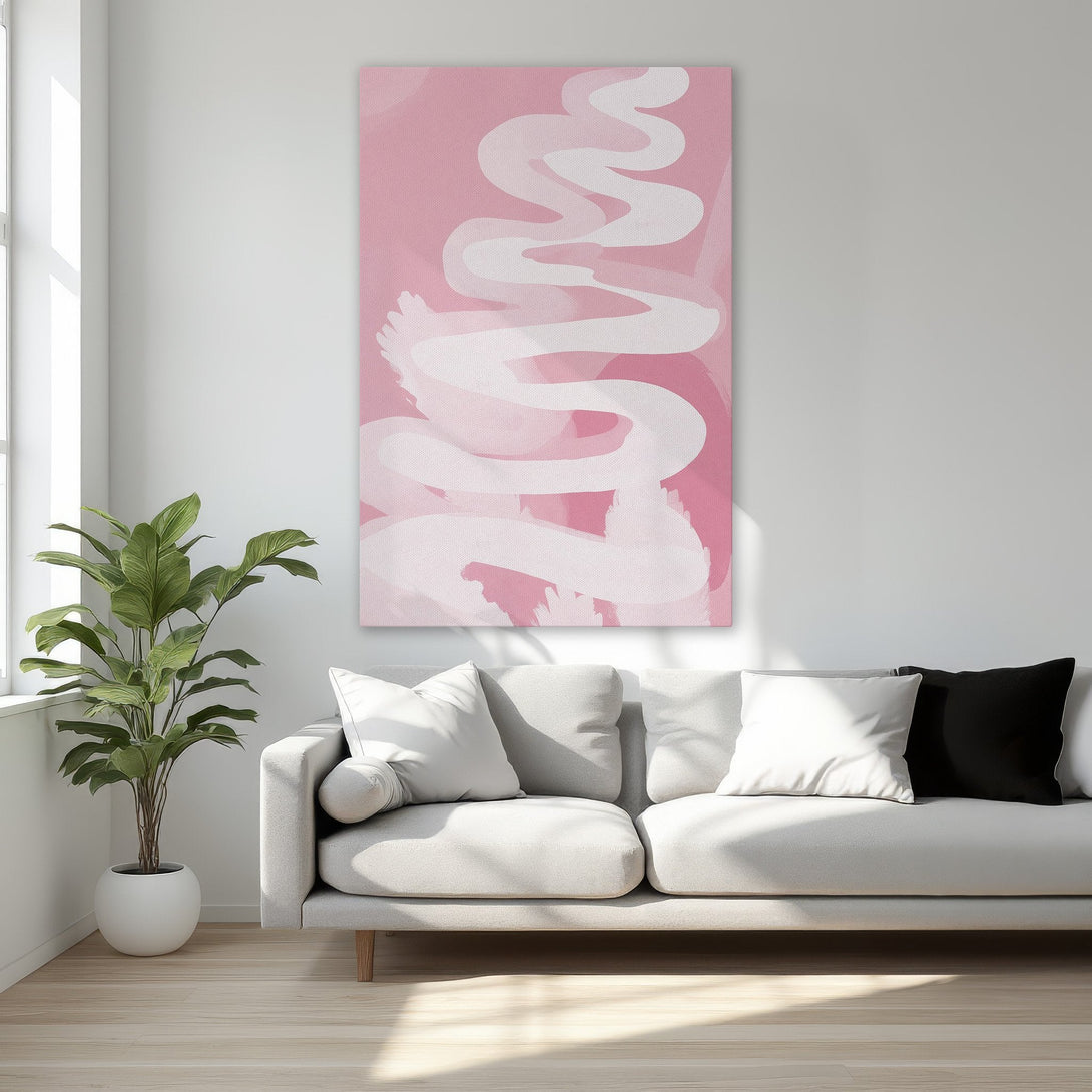 Framed Wall Art: Abstract pink and white brushstroke design. Modern canvas print adds a pop of color to any interior. Shop now for stylish wall decor!