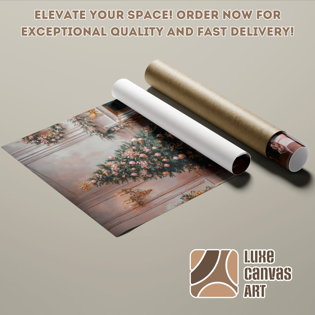Poster Roll featuring a Christmas-themed artwork in a soft, warm color palette. Elevate your space with Luxe Canvas Art!