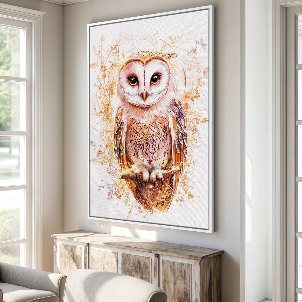 Framed Wall Art: Stunning owl illustration in warm, earthy tones. Perfect for adding a touch of nature-inspired elegance to your home decor. Shop now!