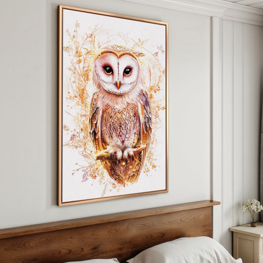Framed Wall Art: Majestic owl print in warm, earthy tones. Perfect for adding a touch of nature-inspired elegance to your home decor.