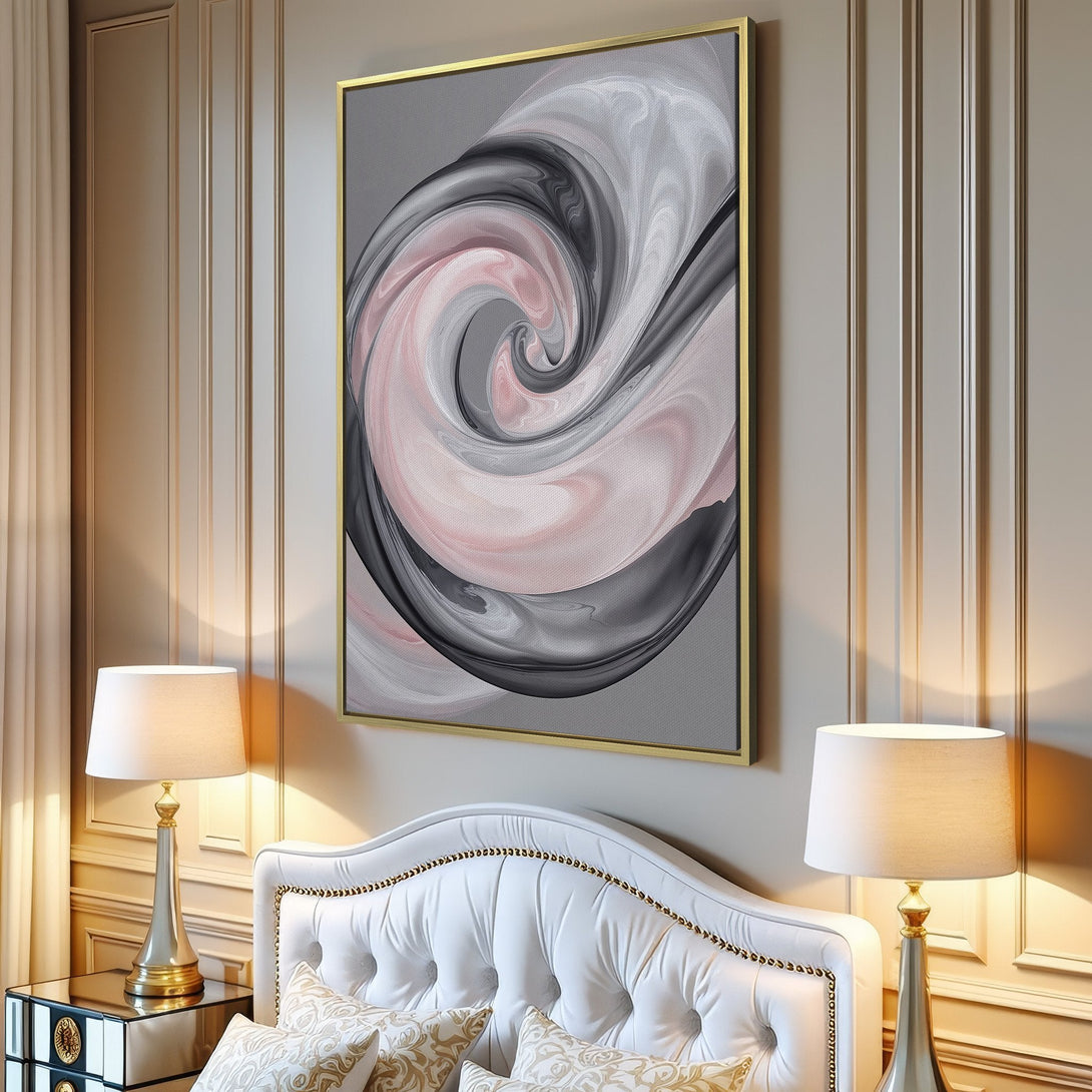 Abstract Canvas Print in soft pink, gray, and white. Modern art perfect for living room decor.
