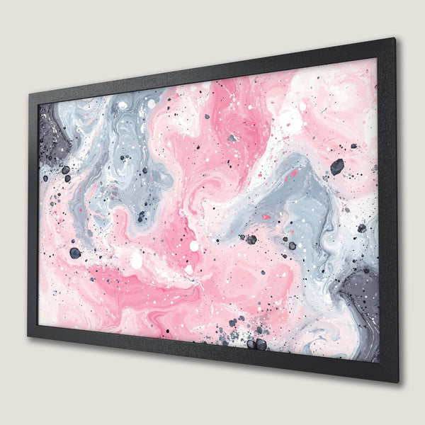 Framed Poster with abstract pink, gray, and white art. Modern wall decor for any space.
