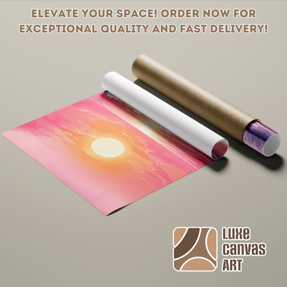 Poster Roll featuring a sunset painting in pink and orange hues. Add art to your space!