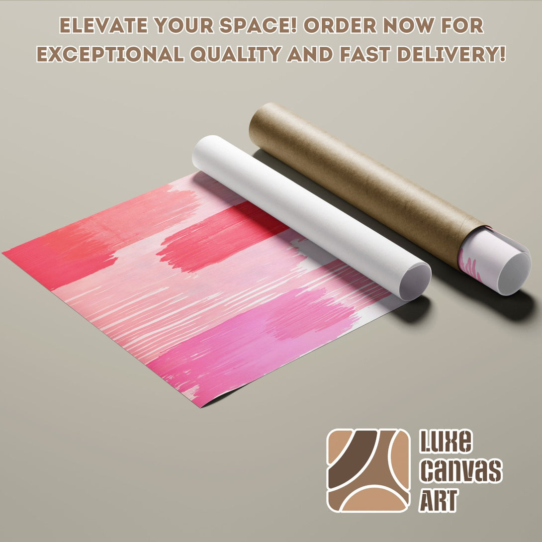 Abstract art Poster Roll in pink and red brushstrokes. Modern wall decor.