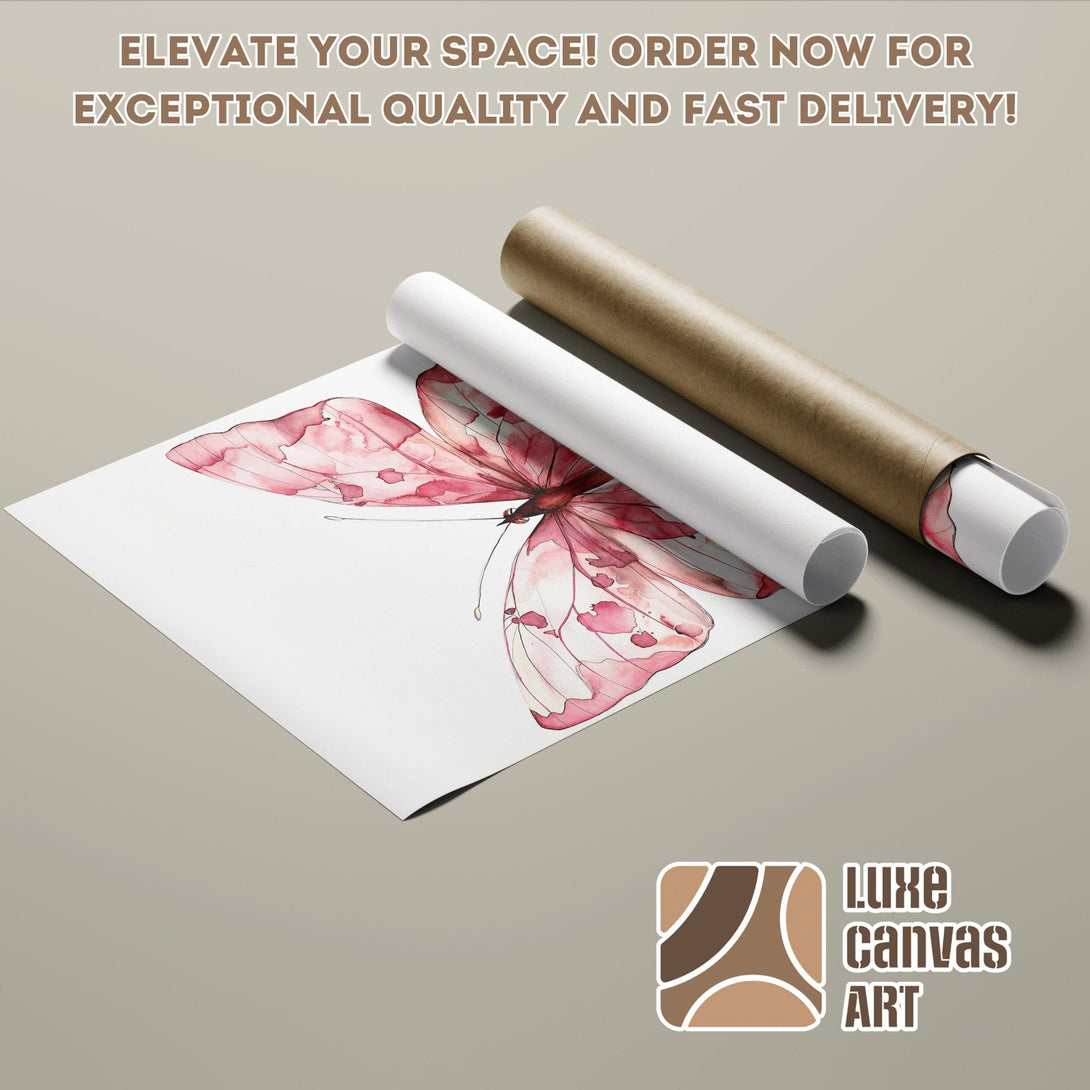 Poster Roll featuring a watercolor butterfly in pink hues, elegant style. Elevate your space!
