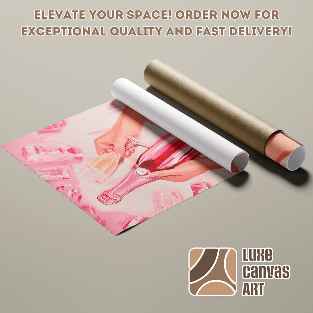 Poster Roll featuring a pink abstract art print. Modern style, soft pink and white color palette. Elevate your space!