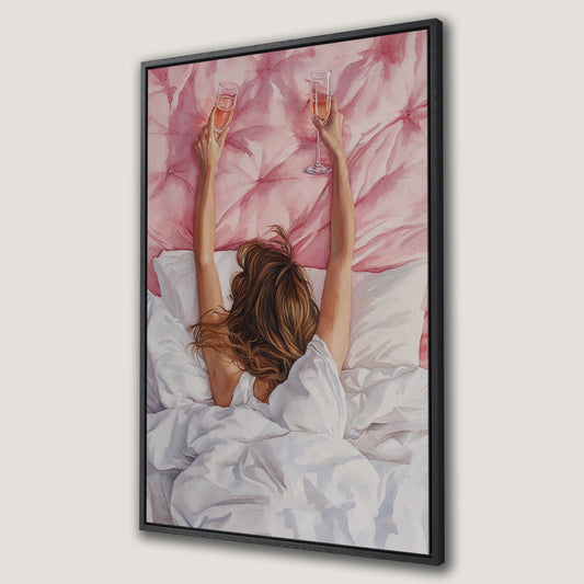 Pink Champagne Canvas Print for Feminine Bedroom Decor