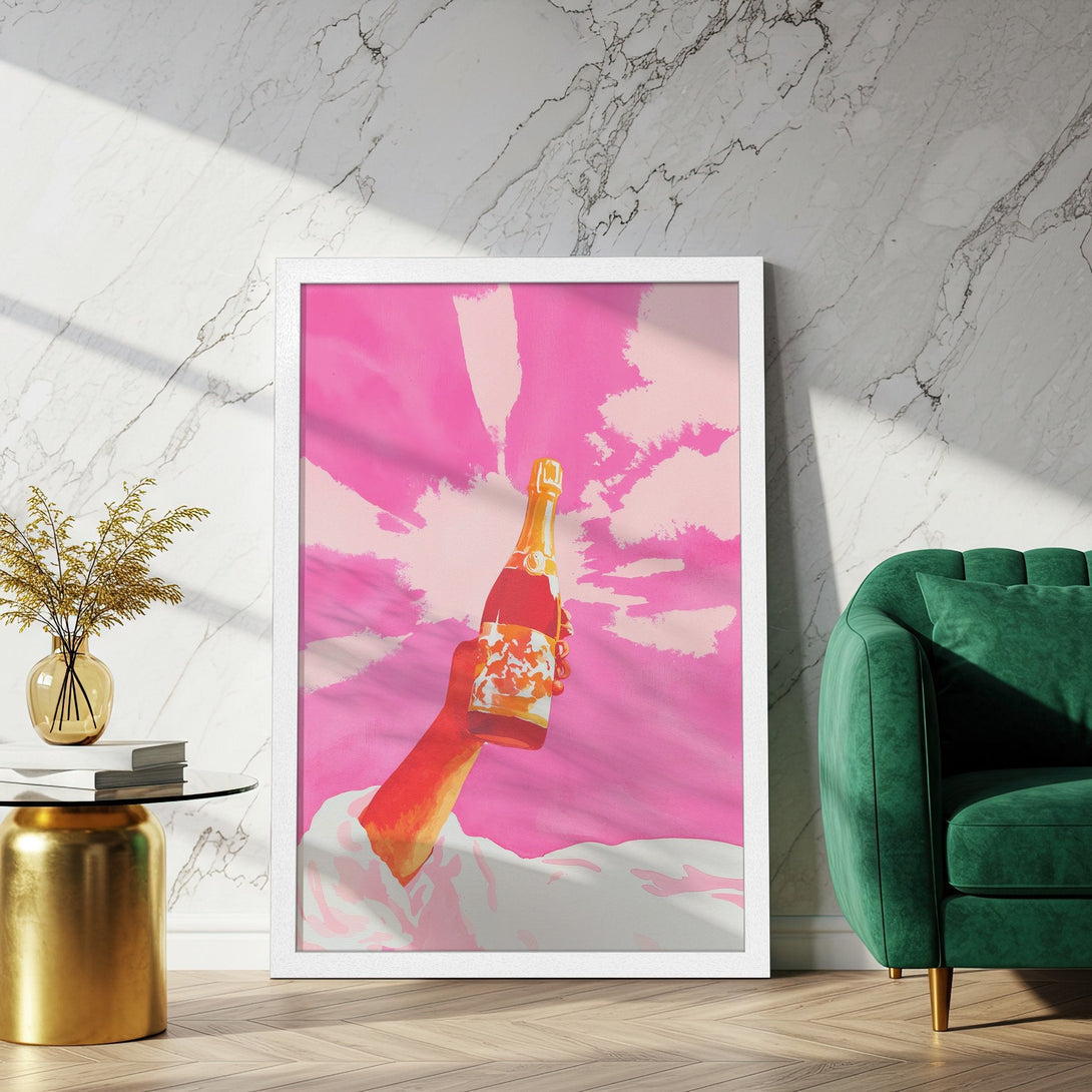 Framed Poster featuring a vibrant pink and orange abstract art print. Modern style, perfect for adding a pop of color to your space.