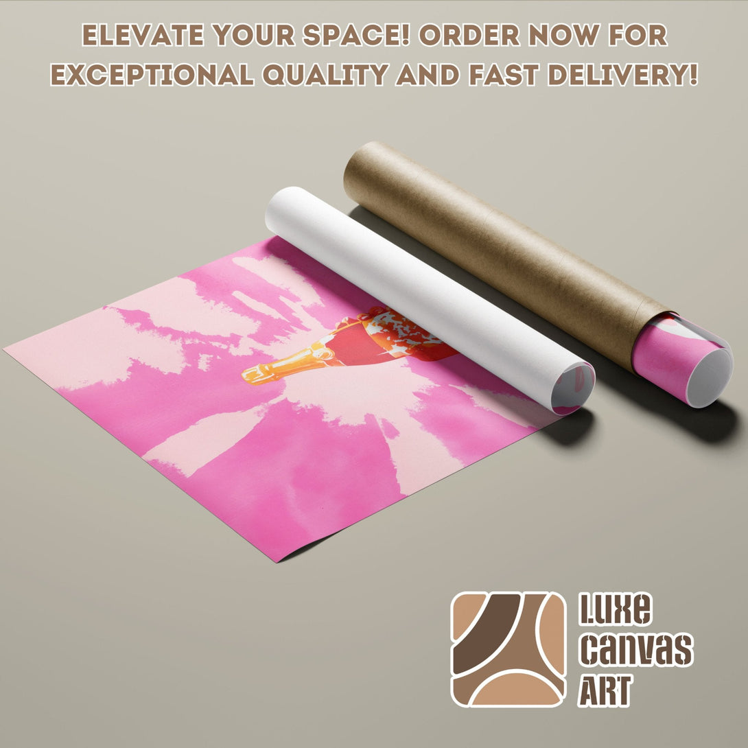 Poster Roll with abstract art in pink and yellow tones. Elevate your space with Luxe Canvas Art!