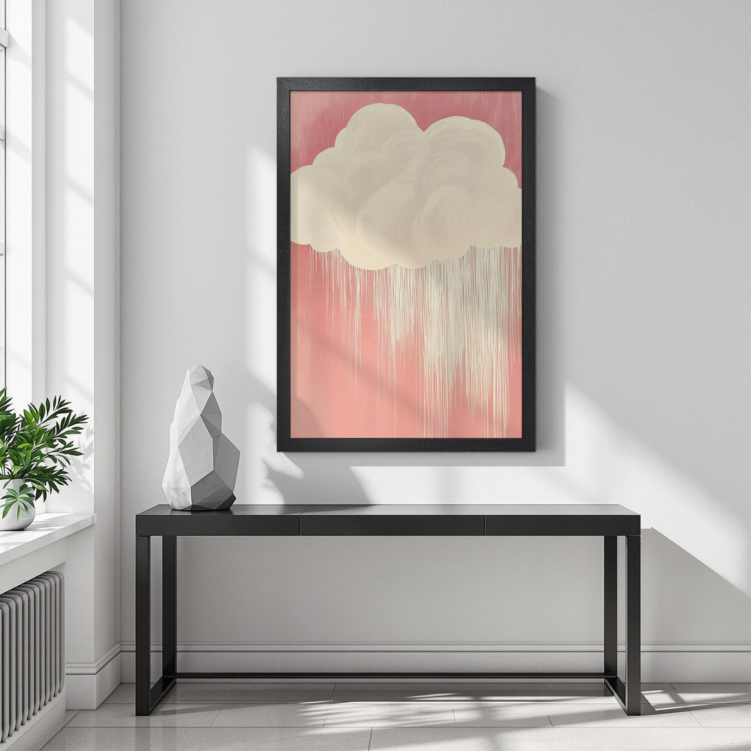 Framed Poster featuring a cloud art print in a soft pink palette. Modern wall art for home decor.