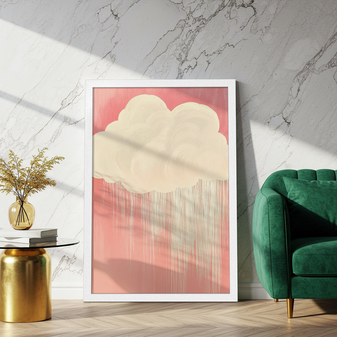 Framed Poster featuring an abstract cloud design in soft pink and cream tones. Modern art for your home!