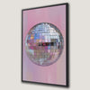 Pink Disco Ball Framed Canvas Print with Modern Abstract