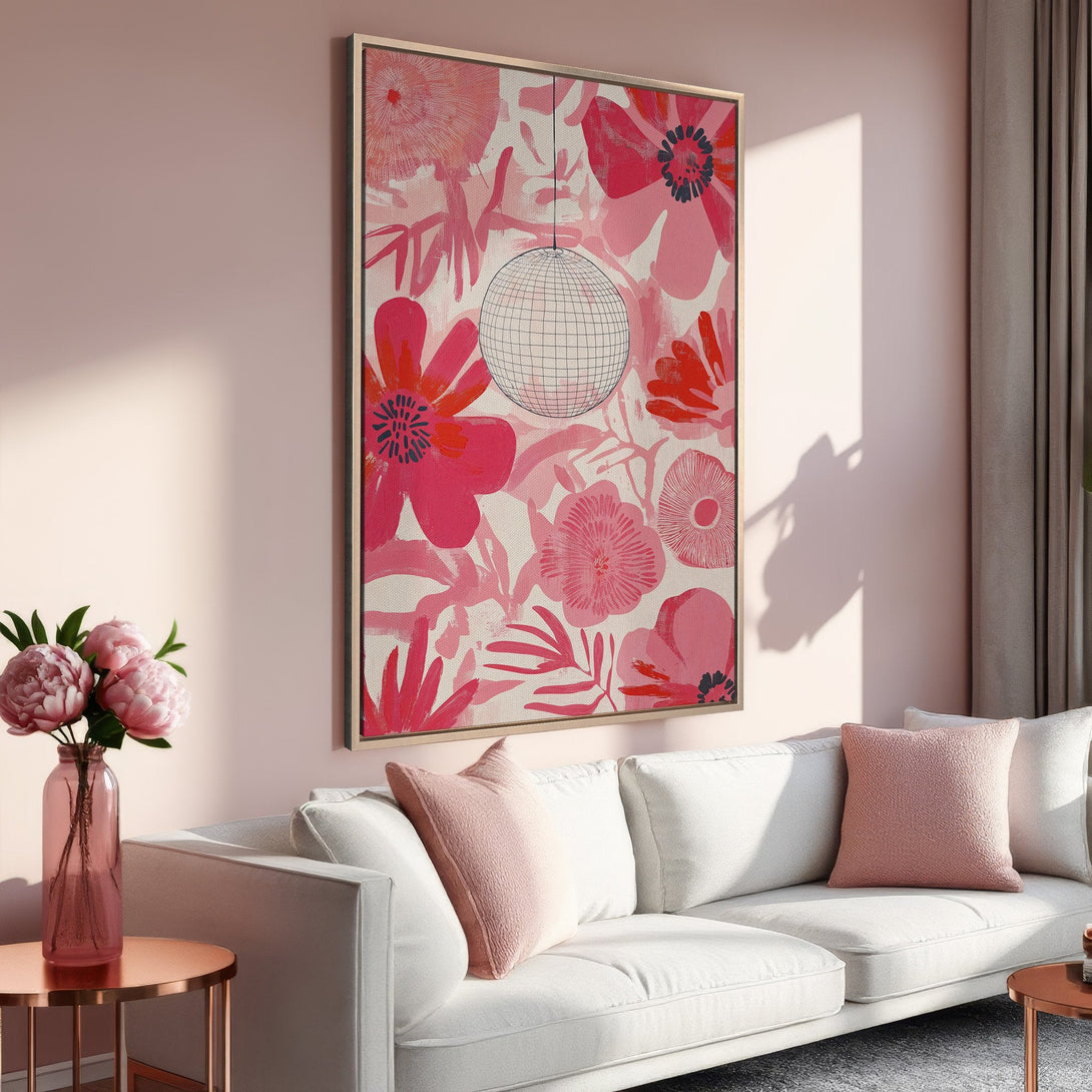 Framed Wall Art: Vibrant floral print in pink hues. Modern art canvas print adds a pop of color and style to any interior. Shop now!