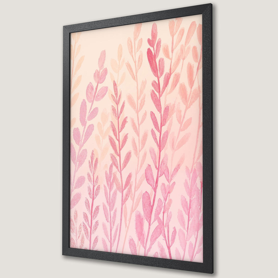 Framed Poster featuring watercolor floral art in pink and peach tones, perfect for adding a touch of elegance to any space.