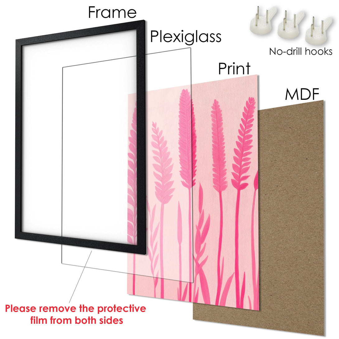 Framed Poster featuring pink floral art. Modern style, soft pink and magenta color palette. Perfect wall decor!
