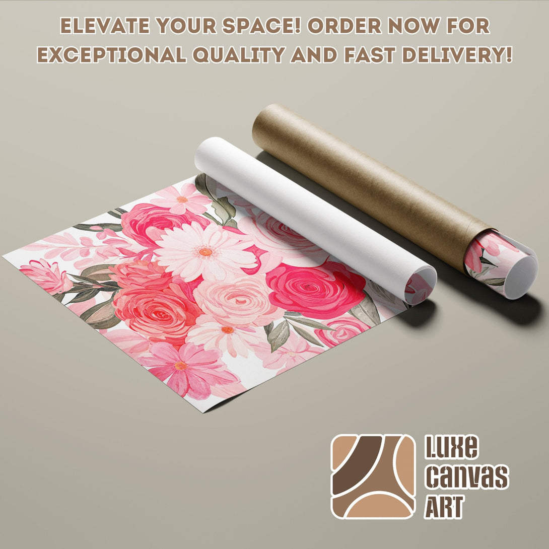 Floral Poster Roll featuring watercolor roses in pink and red hues. Elevate your space!