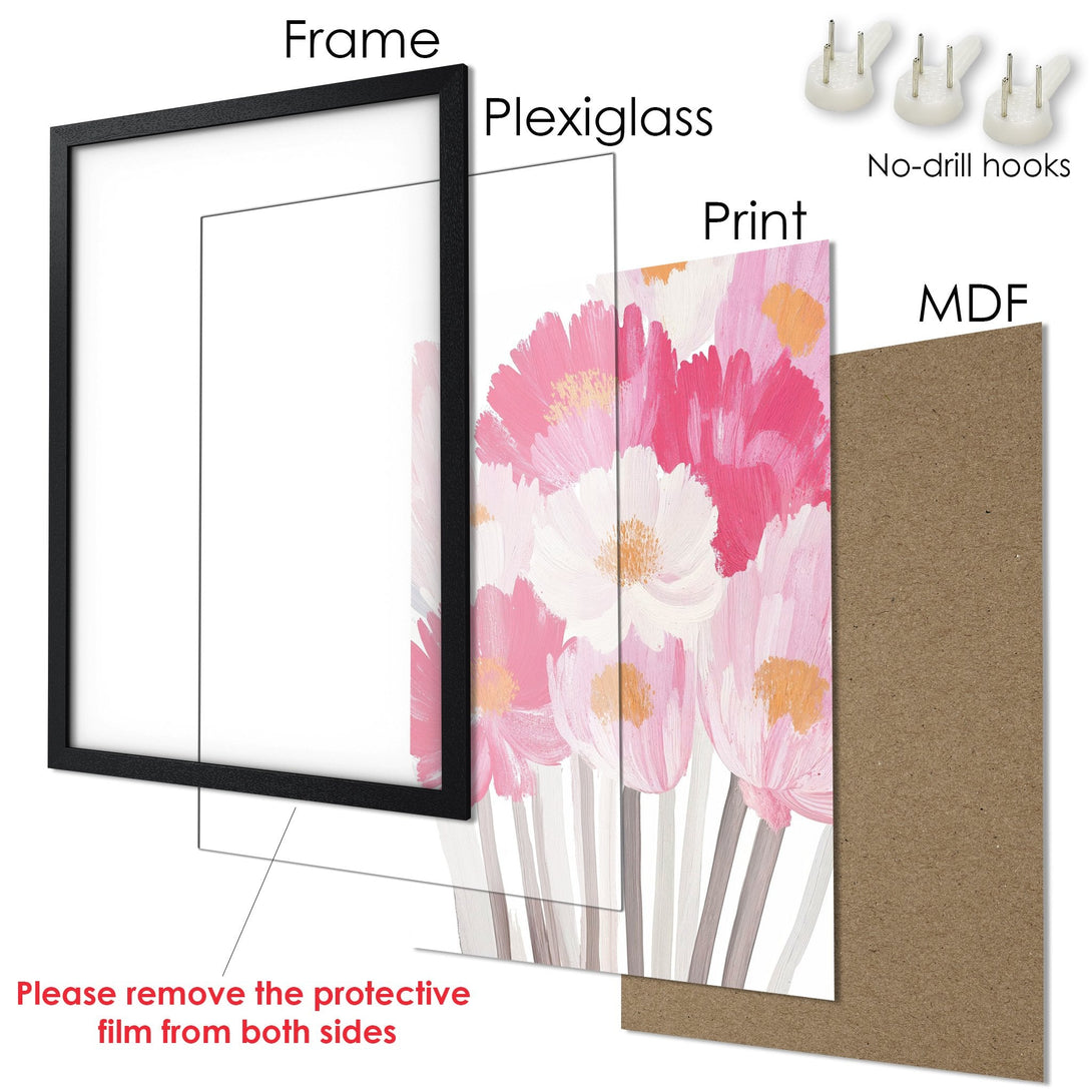 Framed Poster of pink floral art. Modern style, soft color palette. Perfect wall decor for any room!