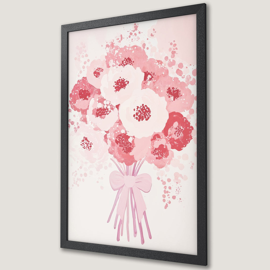 Framed Poster featuring a watercolor bouquet in shades of pink and red. Modern floral art for your home decor.