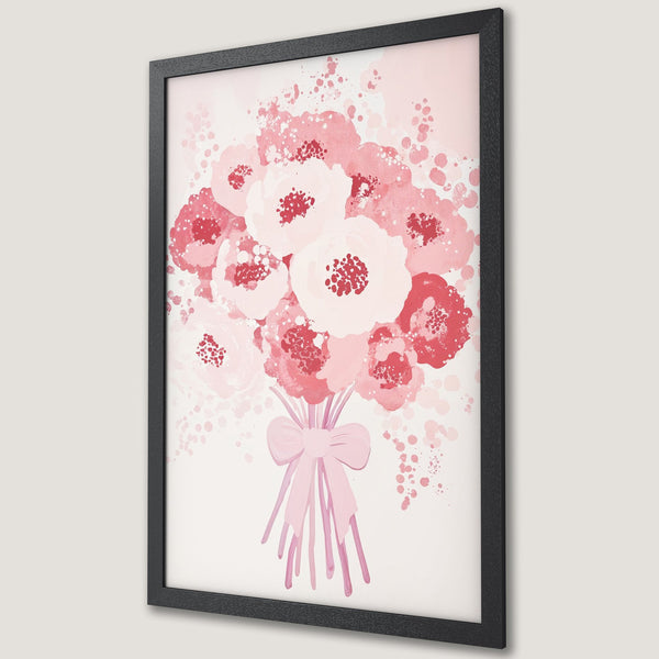 Framed Poster featuring a watercolor bouquet in shades of pink and red. Modern floral art for your home decor.