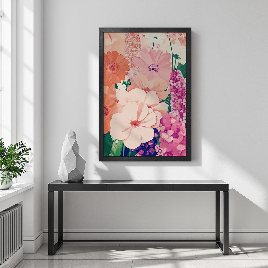 Framed Poster featuring a floral design in a soft, warm color palette. Perfect for adding a touch of elegance to any space.