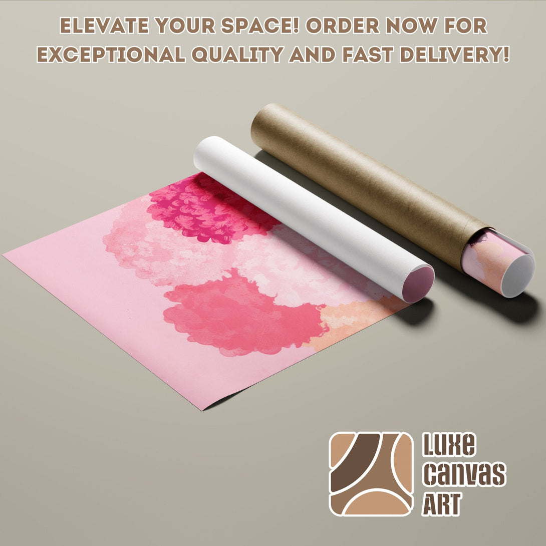 Poster Roll featuring abstract pink watercolor art. Modern decor with a soft, feminine color palette. Shop now!