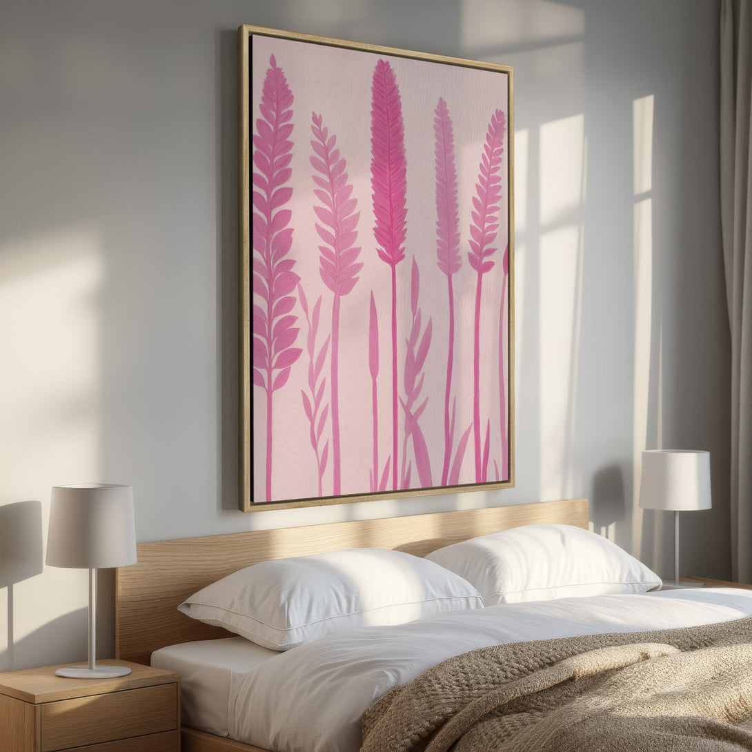 Framed Wall Art: Pink floral abstract Canvas Print adds a touch of modern elegance. Soft pink hues create a calming bedroom aesthetic. Shop now for stylish wall decor!
