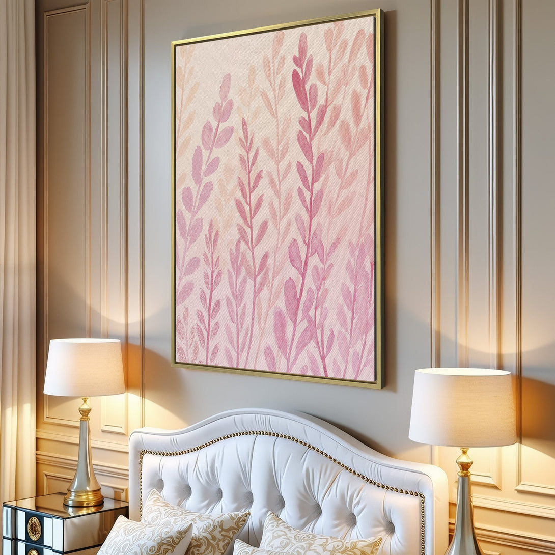 Canvas Print of watercolor botanical art in a pink and peach color palette, adding a touch of elegance to any space.