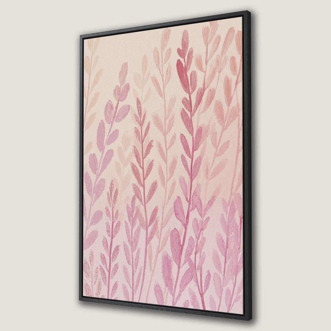 Framed Wall Art featuring watercolor leaves in shades of pink and peach. Adds a touch of elegance and serenity to any space. Perfect for modern decor!
